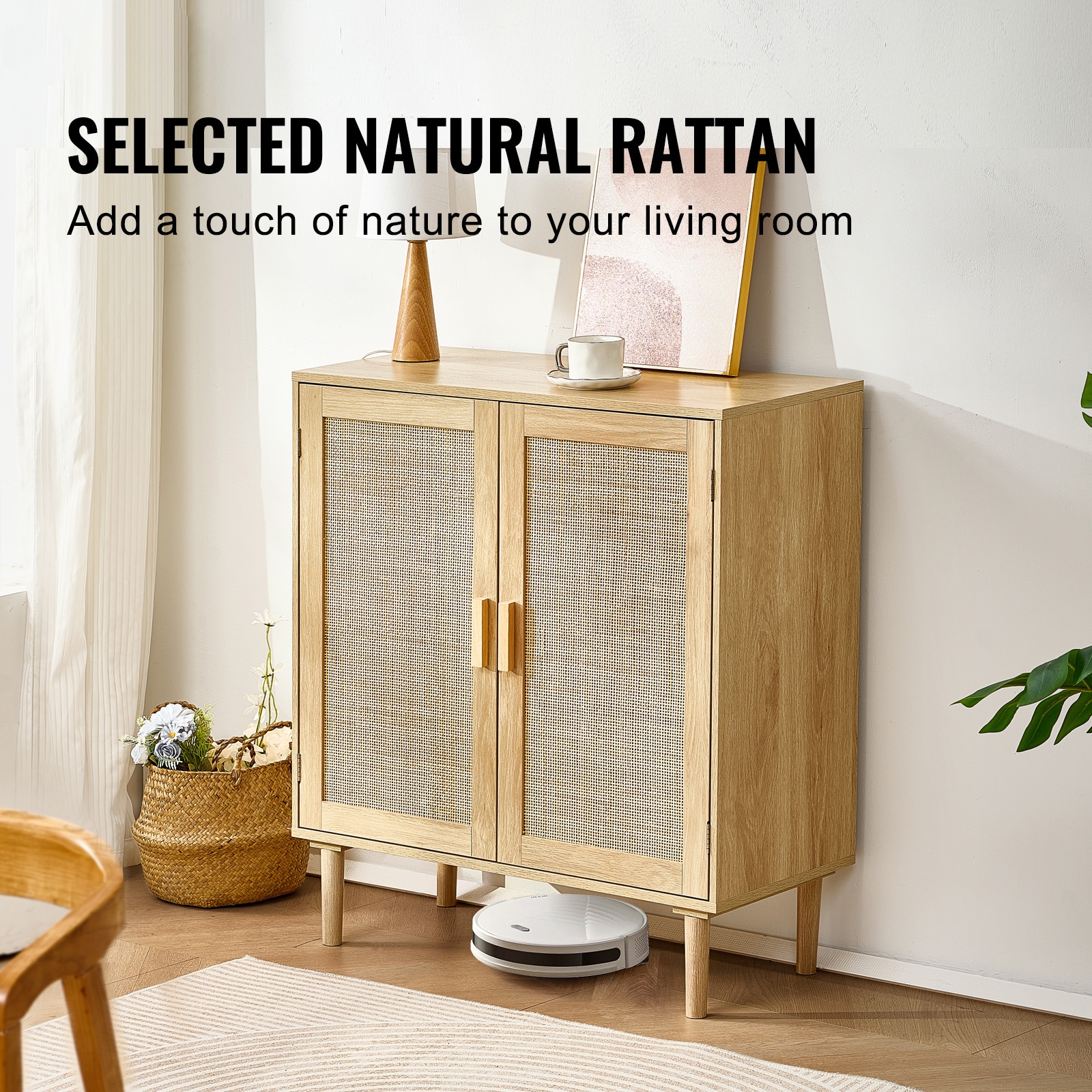 Rattan Cabinet, Rattan Storage Cabinet 31.5inch With 2 Magnetic Doors And Adjustable Shelves, Sideboard Buffet Cabinet For Hallway, Entryway, Living Room, Or Kitchen, Natural_voghion.com